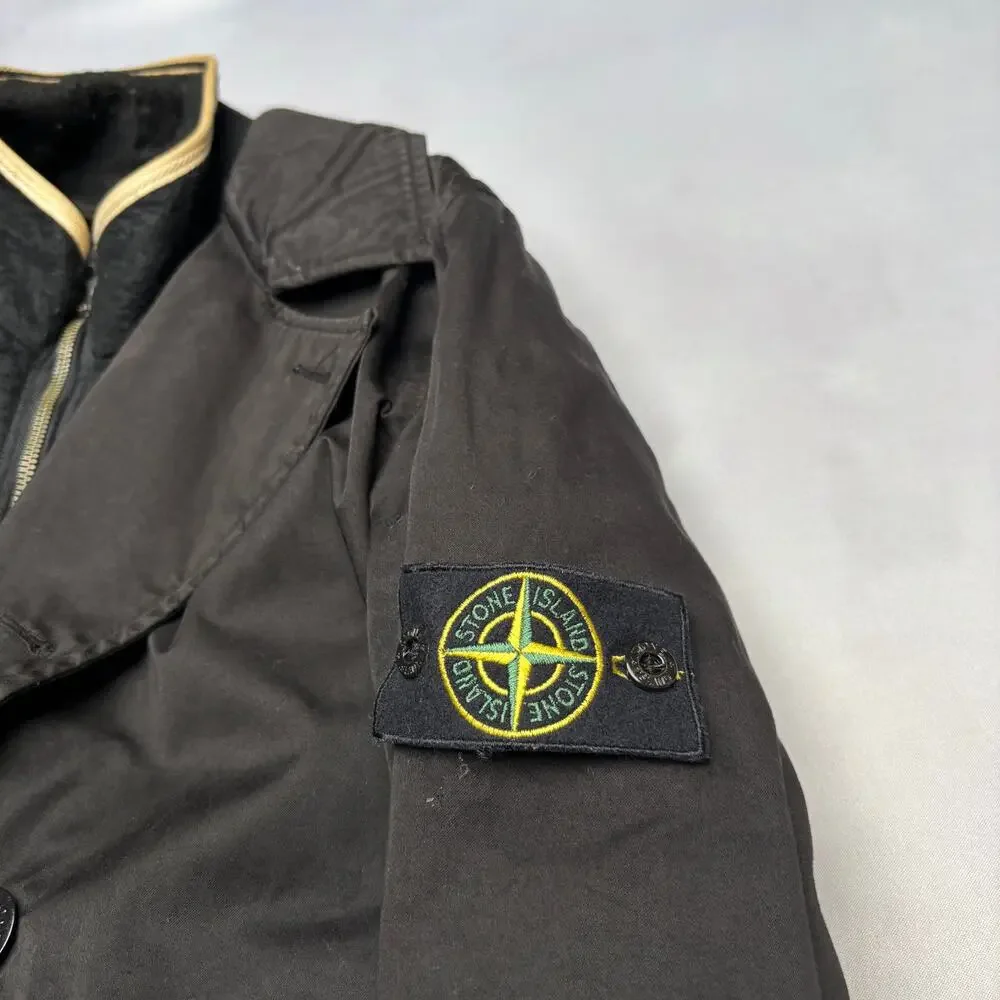 Vintage Stone Island AW 2005 Black Raso Gommato Hooded Jacket Men's Large